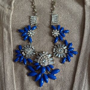 Dazzling Blue and Silver Floral Necklace, very vintage.
